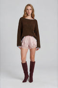 BOAT NECK CONTRAST TRIM LONG SLEEVE KNIT SWEATER